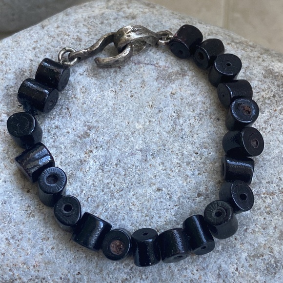 Black coral and sterling silver artisan bracelet